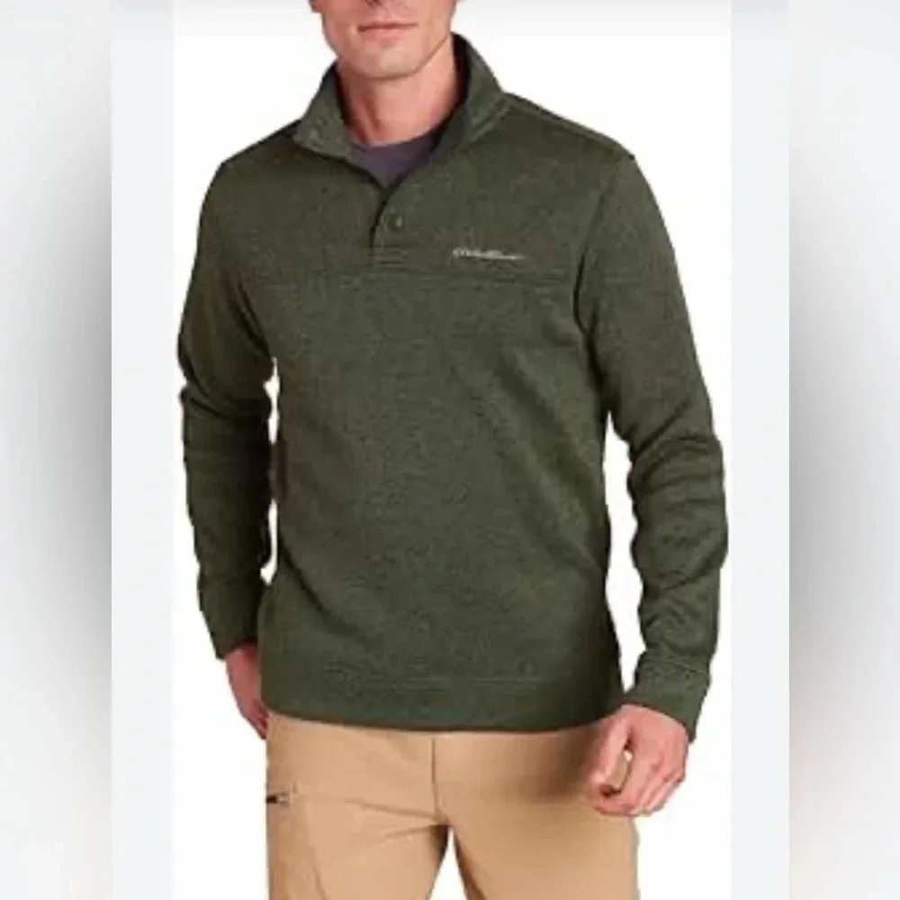 Eddie Bauer Radiator Fleece Snap Mock Pullover Heather Green Black New Size L